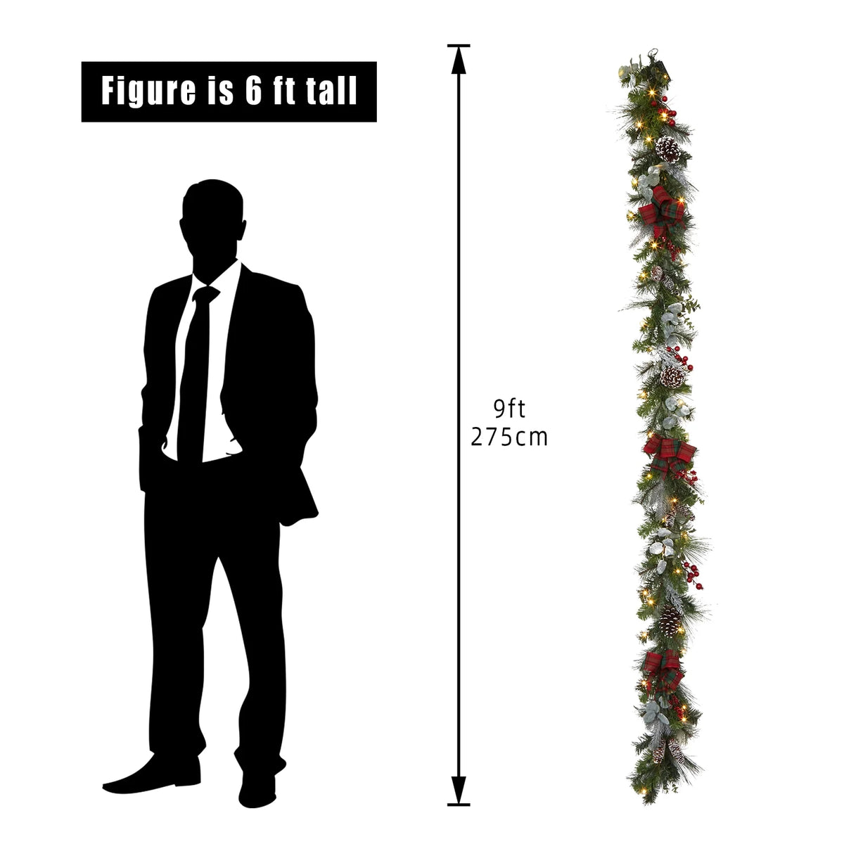 Red Green 9 ft Christmas Garland with 40 LED Lights D870031