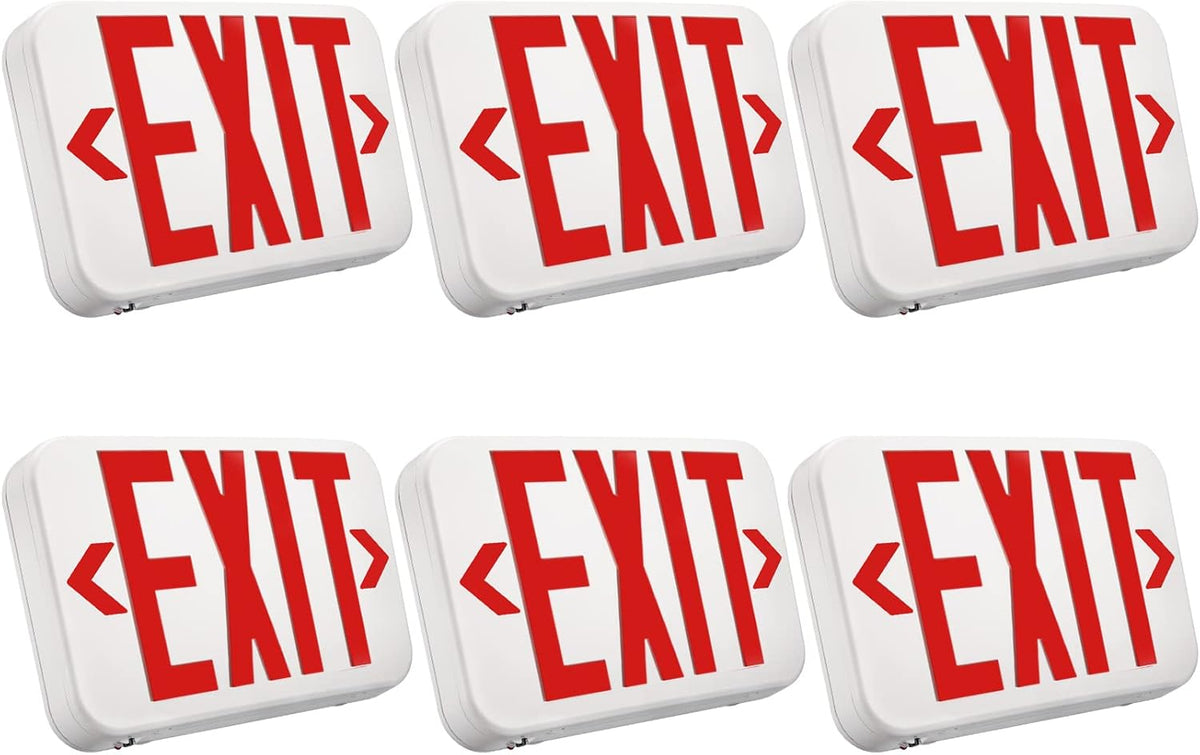 LED Exit Sign with Battery Backup, Double Face, Hardwired, Pack of 6 R1633