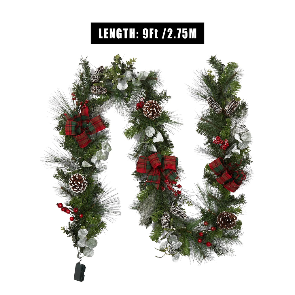 Red Green 9 ft Christmas Garland with 40 LED Lights D870031