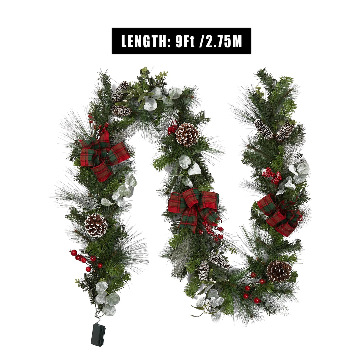 Red Green 9 ft Christmas Garland with 40 LED Lights D870031