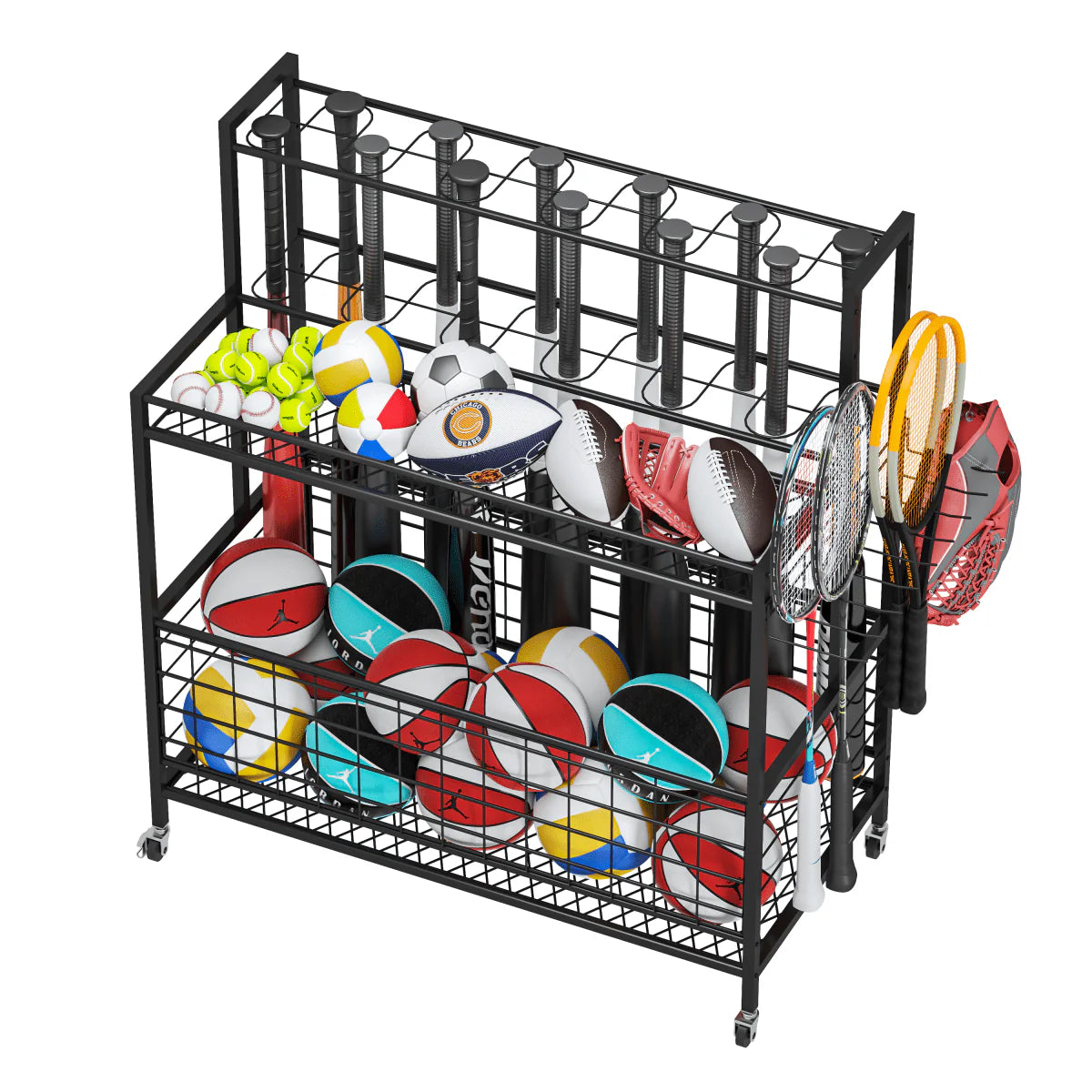 4 Tier Rolling Ball Storage Organizer with Hooks O85424