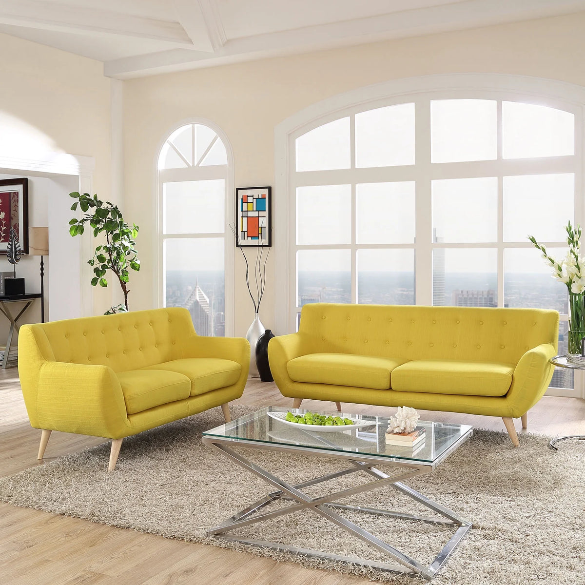 Yellow Fabric Two PCS Living Room Set Q770403