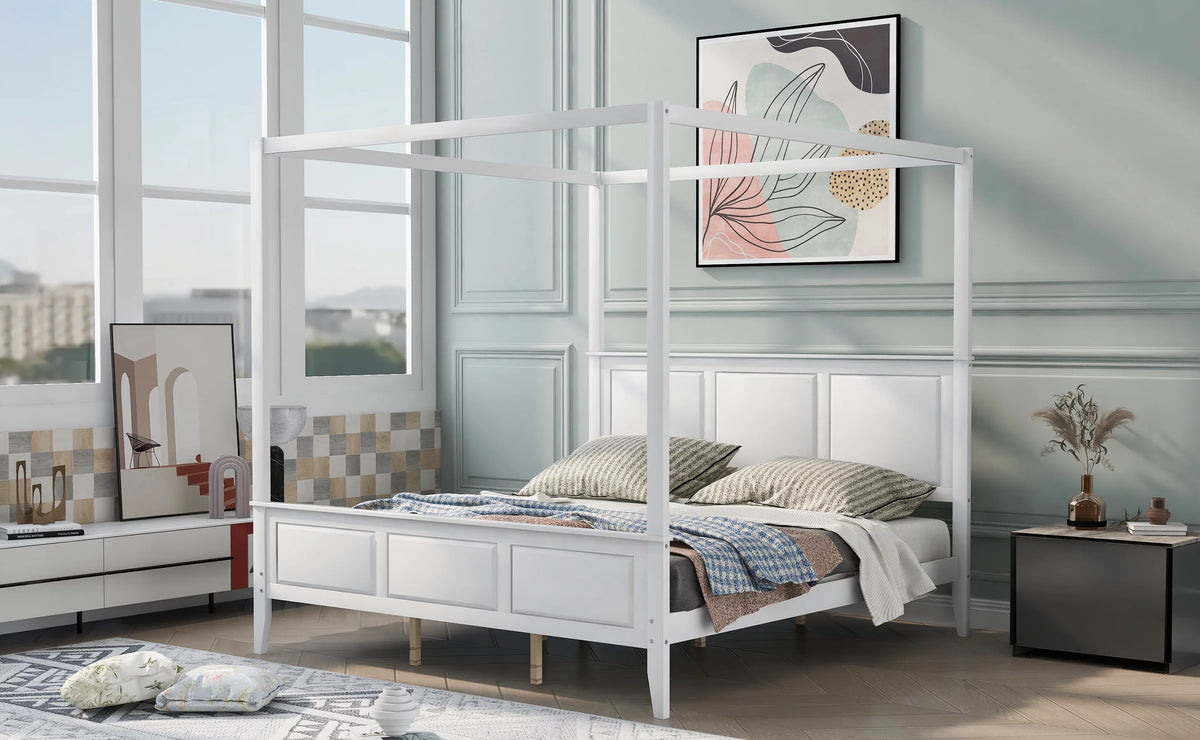 King Size Canopy Platform Bed with Headboard and Footboard U40370