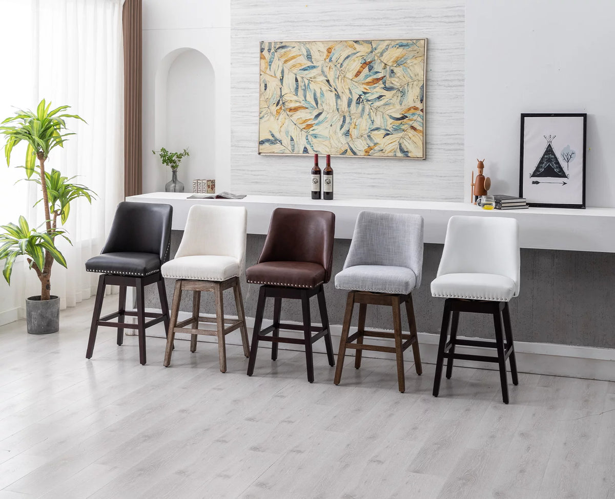 27.5 Inch Swivel Bar Stool Set of 2 White Faux Leather K17511