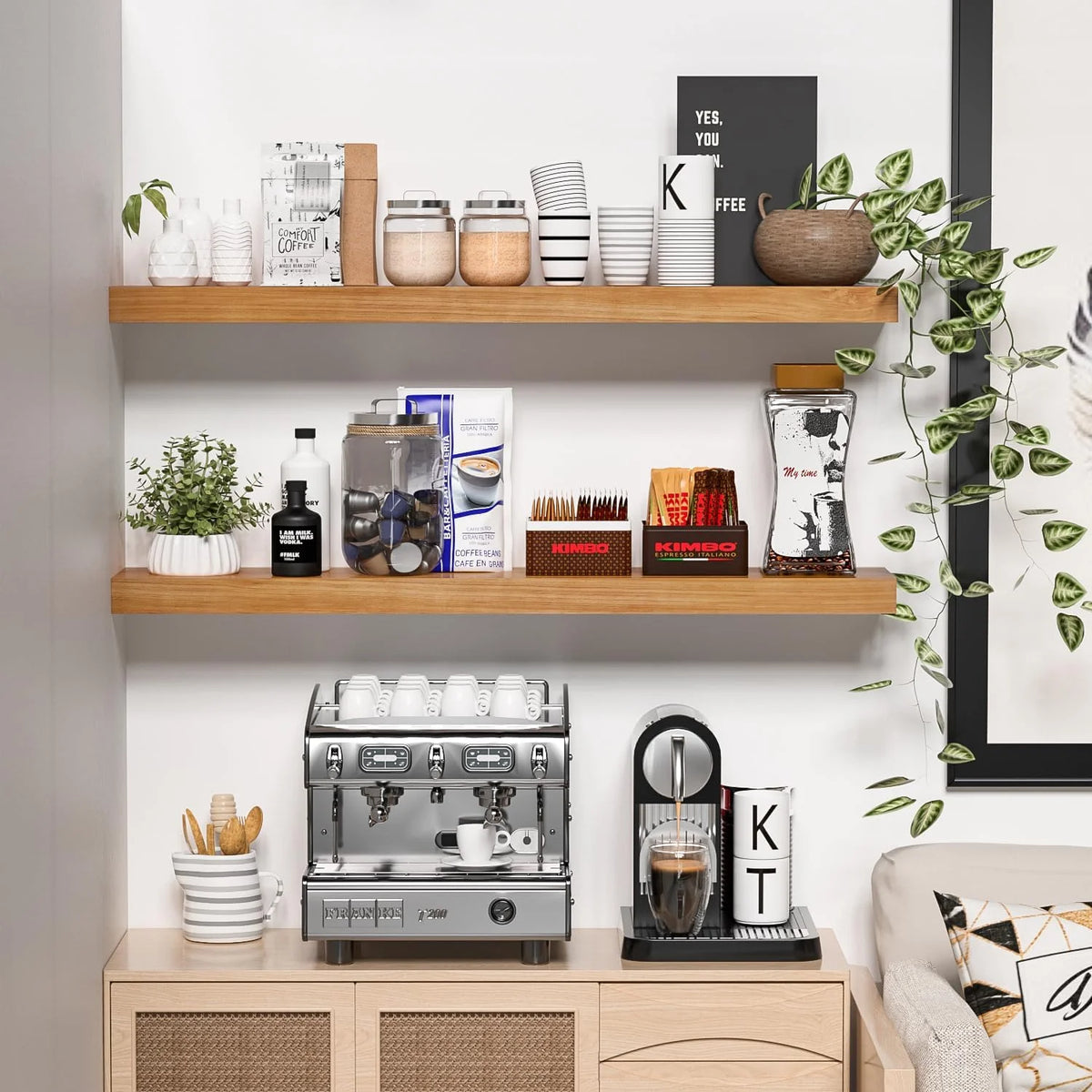36 Inch Natural Wood Floating Shelves Set of 2 V3028