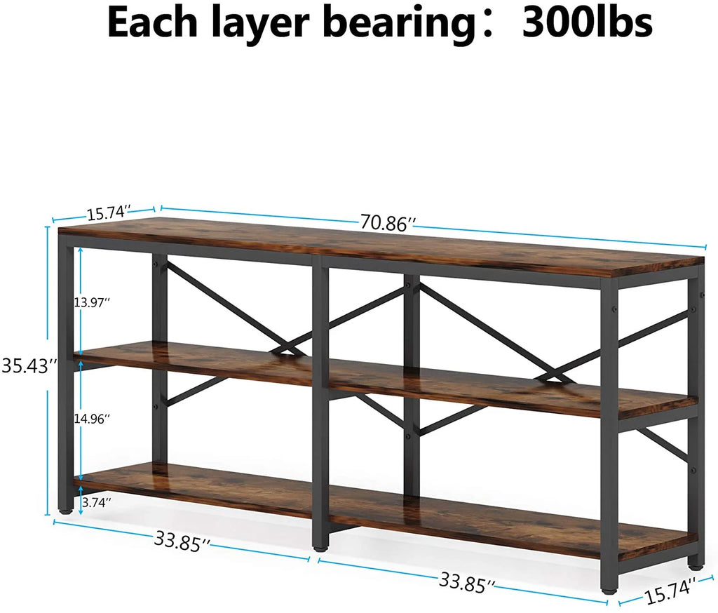 70.9" 3-Tier Industrial Console Sofa Table with Storage Shelves Z7954