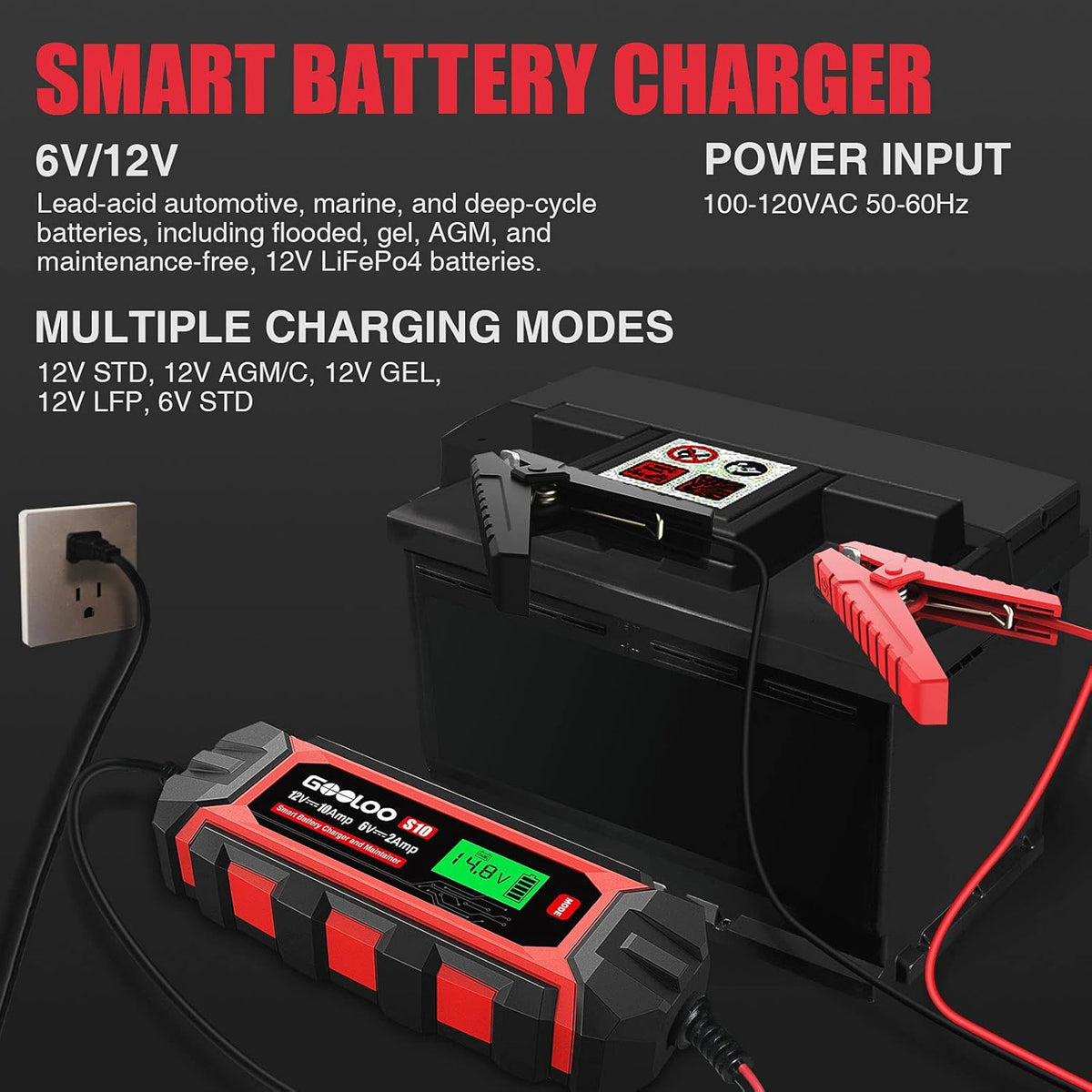 10-Amp 6V 12V Fully Automatic Battery Charger Maintainer, Pack of 2 B9324