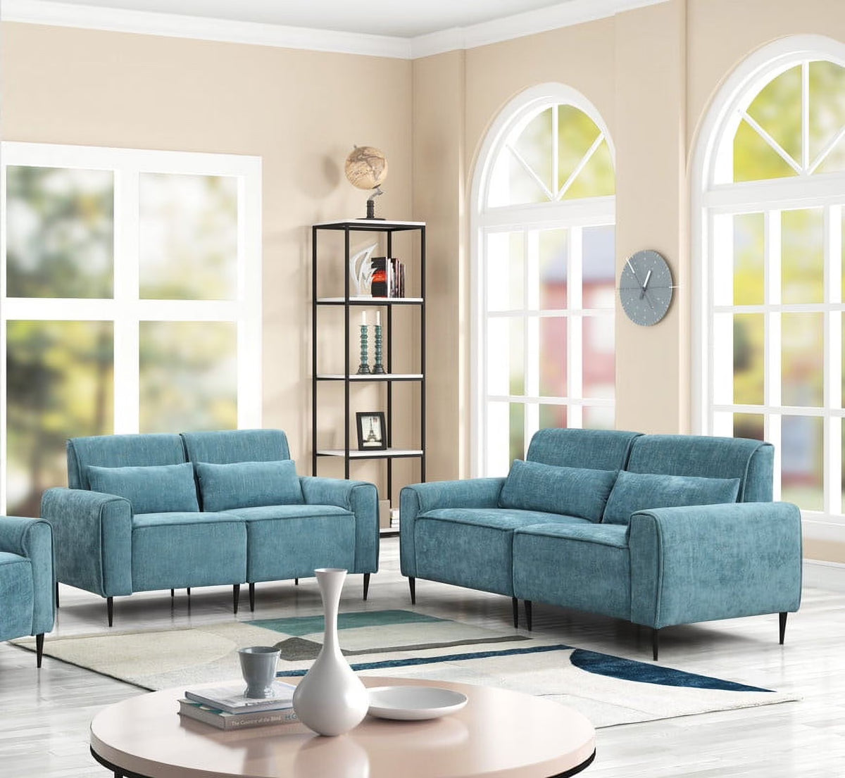 Blue Chenille Sofa Loveseat Set F6068