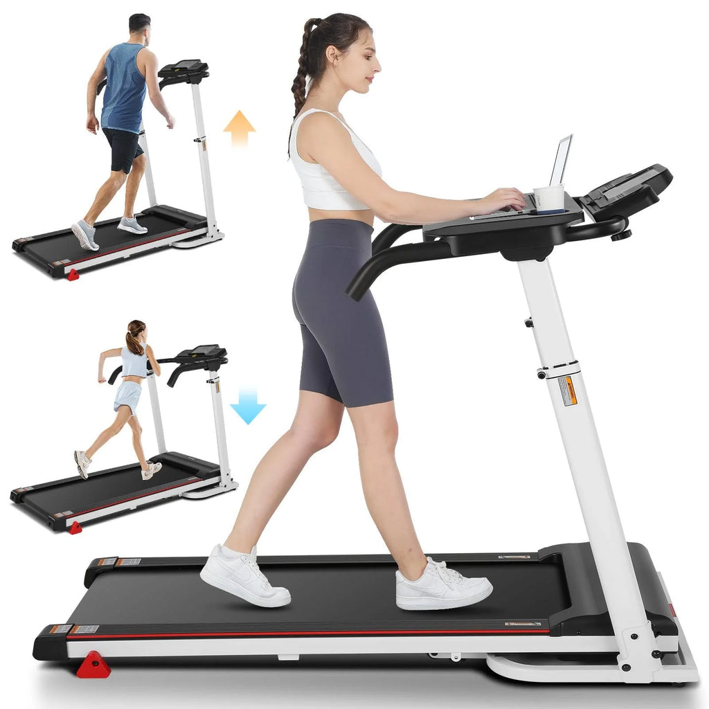 Folding Treadmill with Removable Desk, White B875416