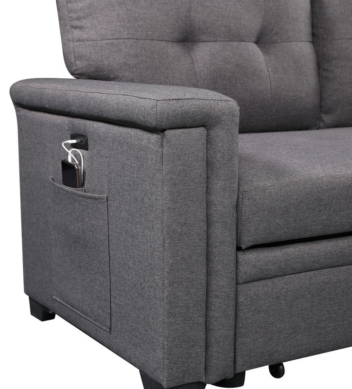 Dark Gray Reversible Sleeper Sectional Sofa with Storage Chaise H606