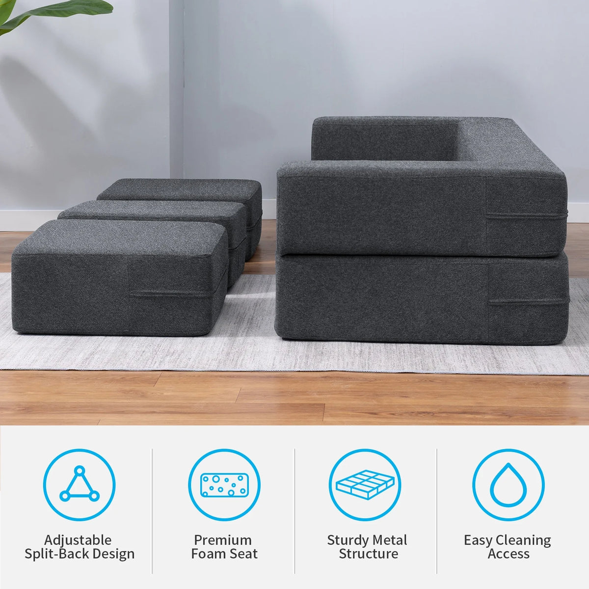 Dark Grey Convertible Sofa Bed Z854594