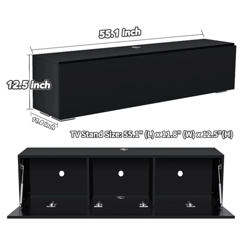 White Floating TV Stand with LED Lights and Storage D3085