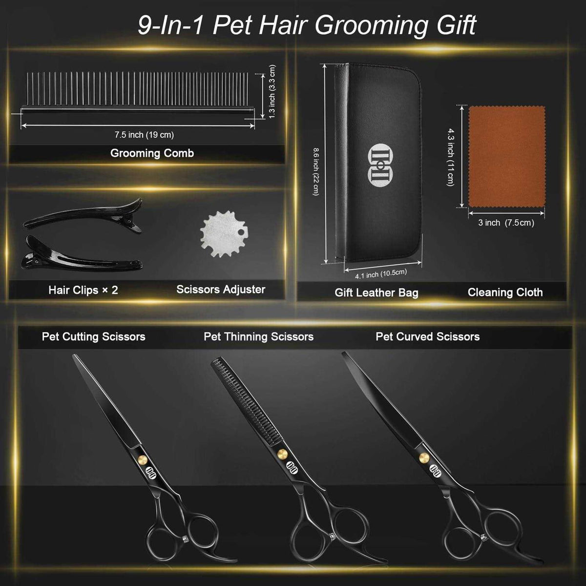 7 Inch Dog Grooming Scissors Kit with Curved Scissors F14409