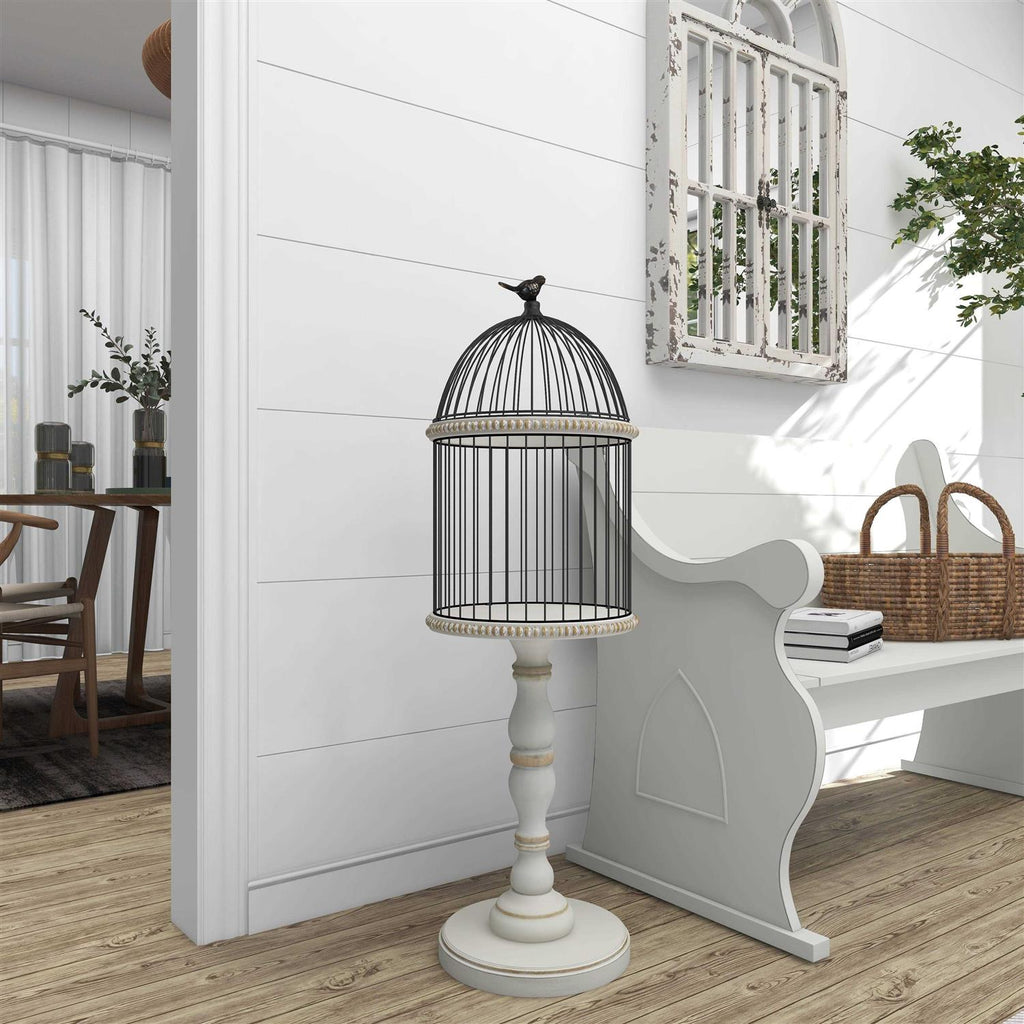 White Wood Farmhouse Birdcage V7637