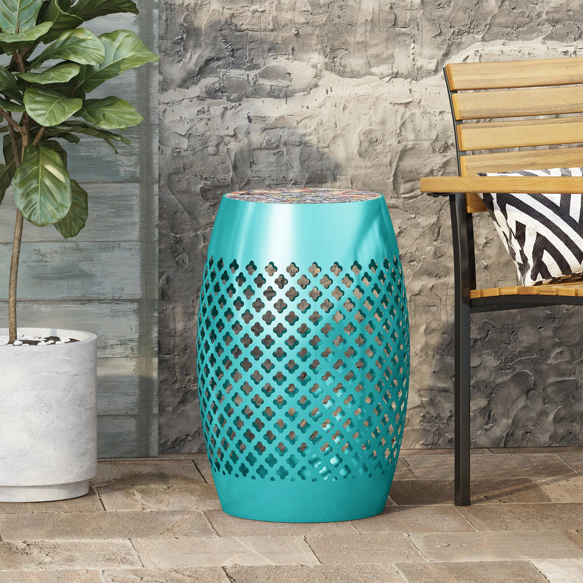 Teal Outdoor Iron Side Table B46009