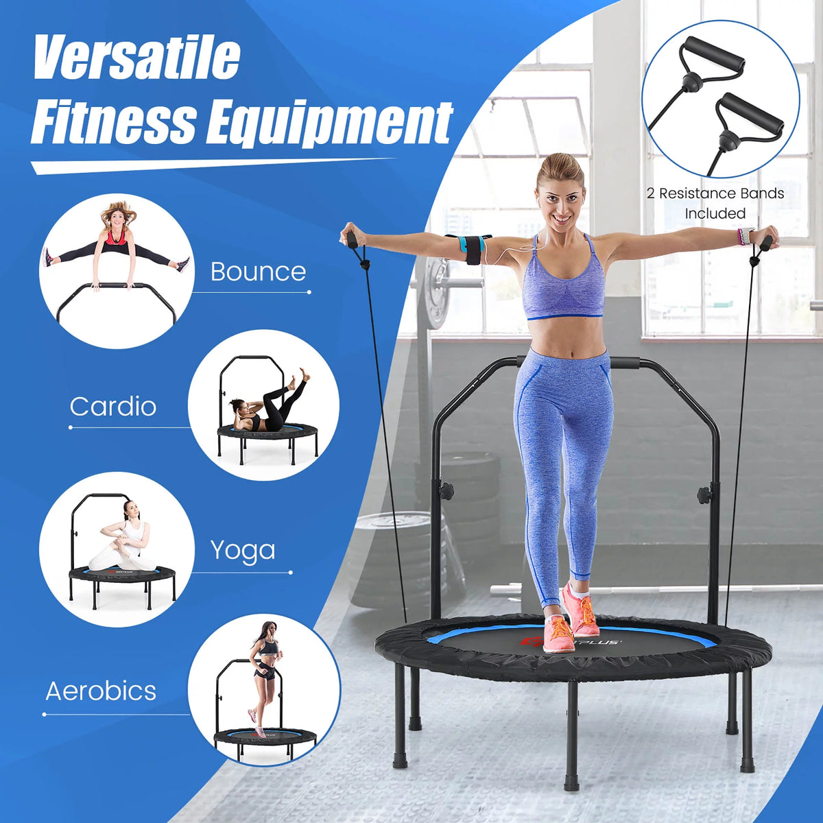 40'' Foldable Trampoline Rebounder with Resistance Bands N386530