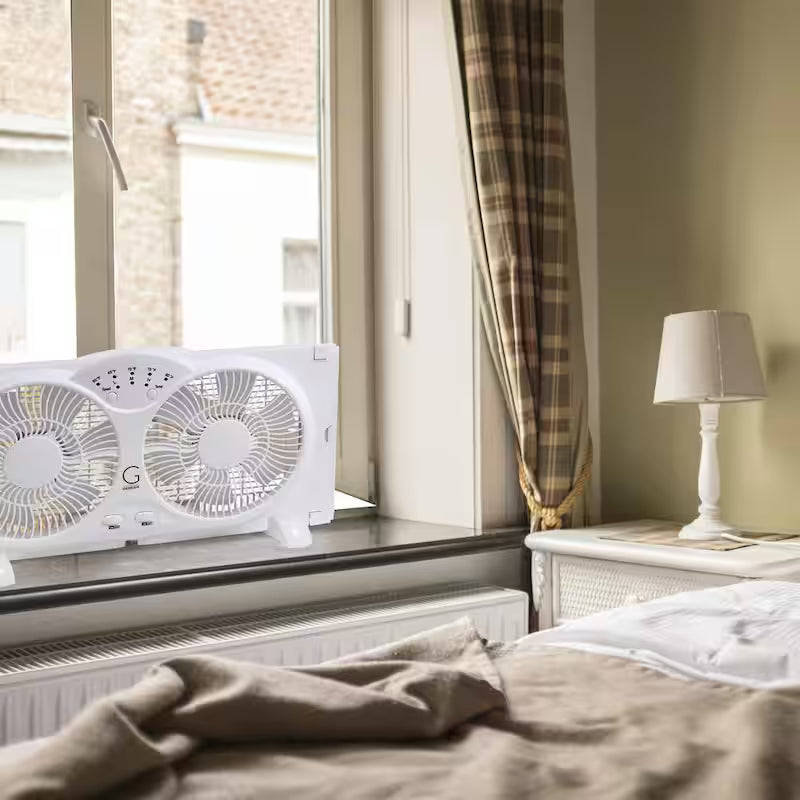 Twin Window Fan with 9 in. Blades Adjustable Thermostat N8244