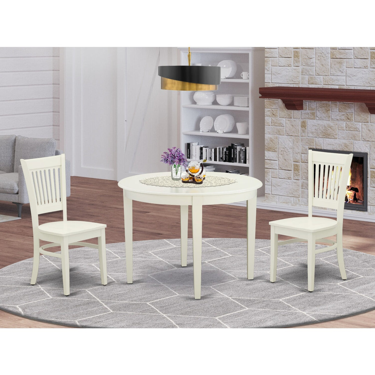 White Wood Dining Set with Slatted Back Chairs H377