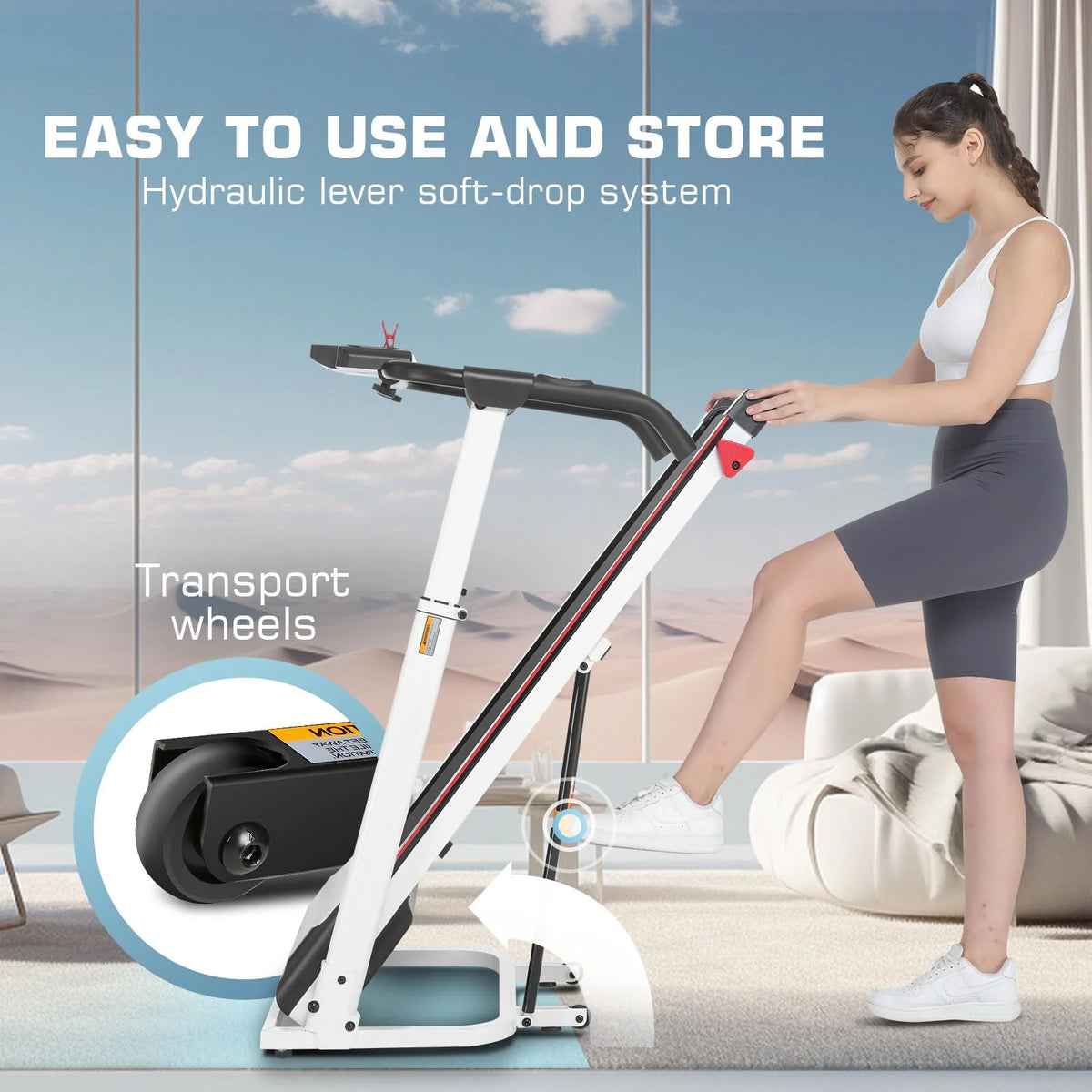 Folding Treadmill with Removable Desk, White B875416