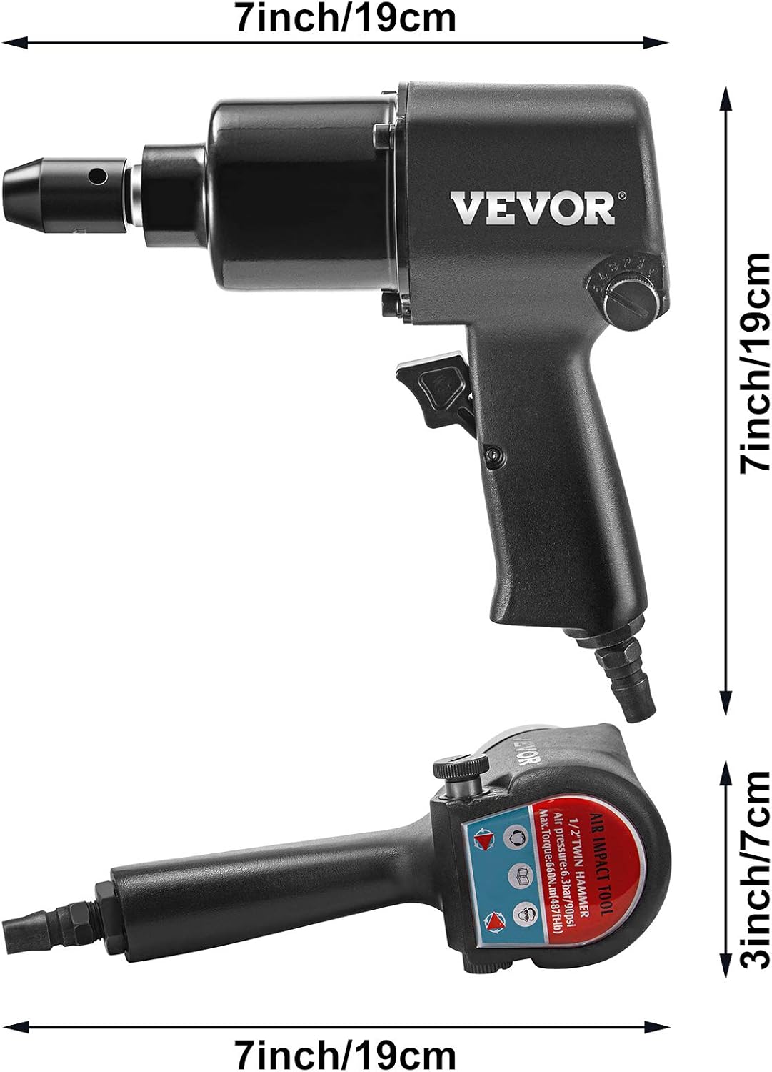 1/2" 660Nm 5-Speed Pneumatic Impact Wrench Pack of 2 P6828