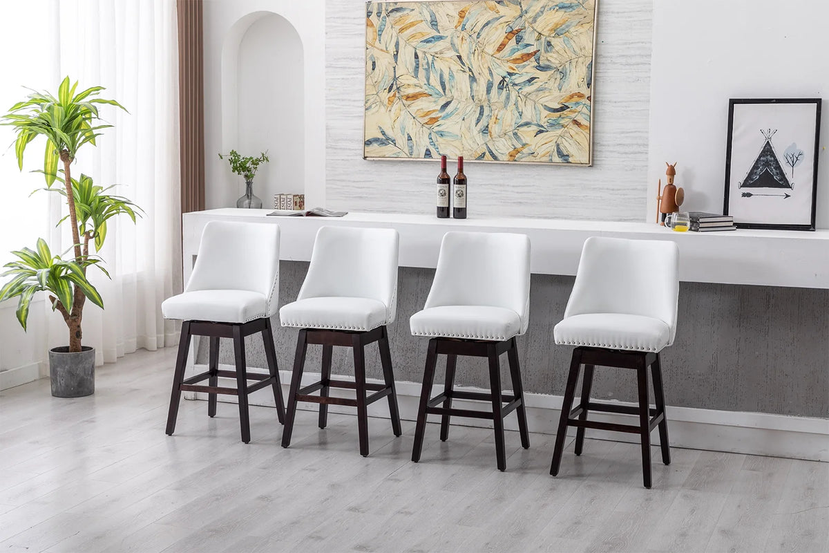 27.5 Inch Swivel Bar Stool Set of 2 White Faux Leather K17511