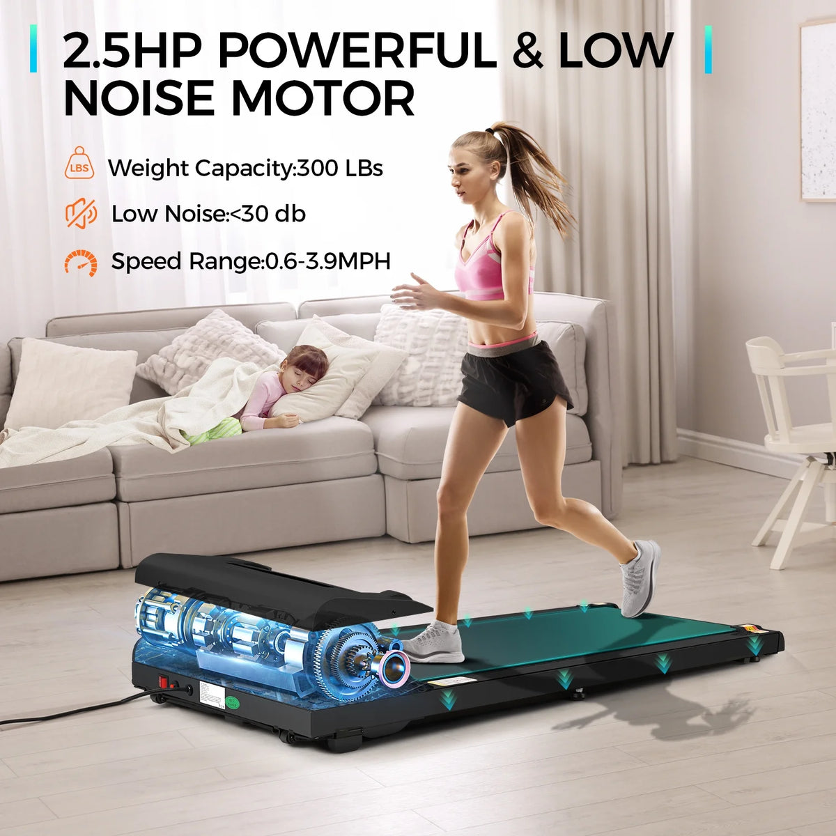 Under Desk Treadmill 2.5HP Electric Walking Pad L8042