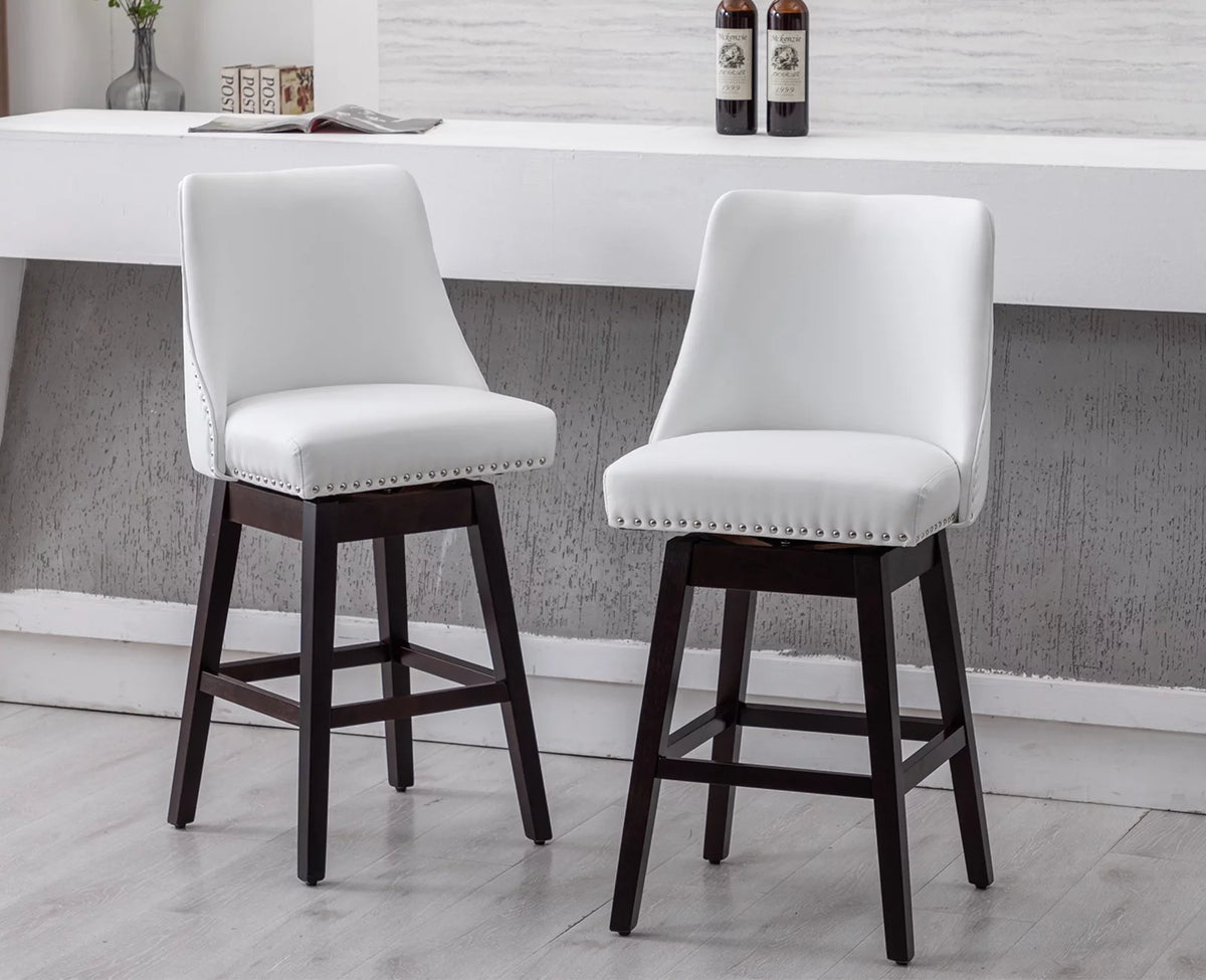 27.5 Inch Swivel Bar Stool Set of 2 White Faux Leather K17511