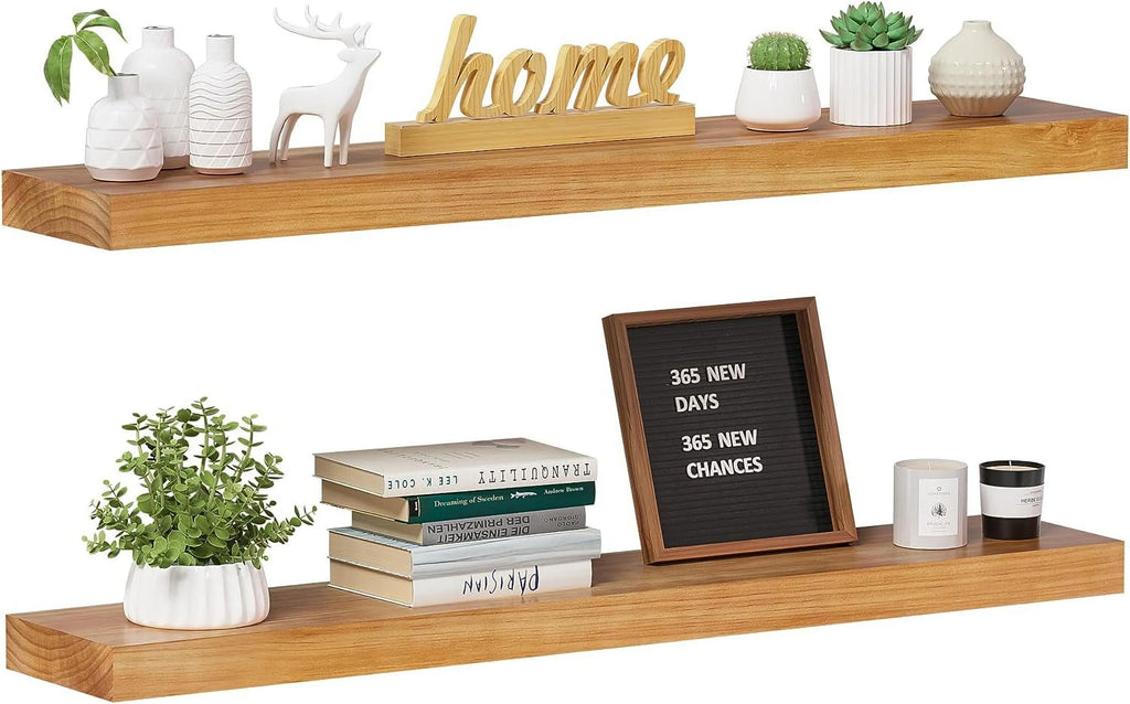 36 Inch Natural Wood Floating Shelves Set of 2 V3028