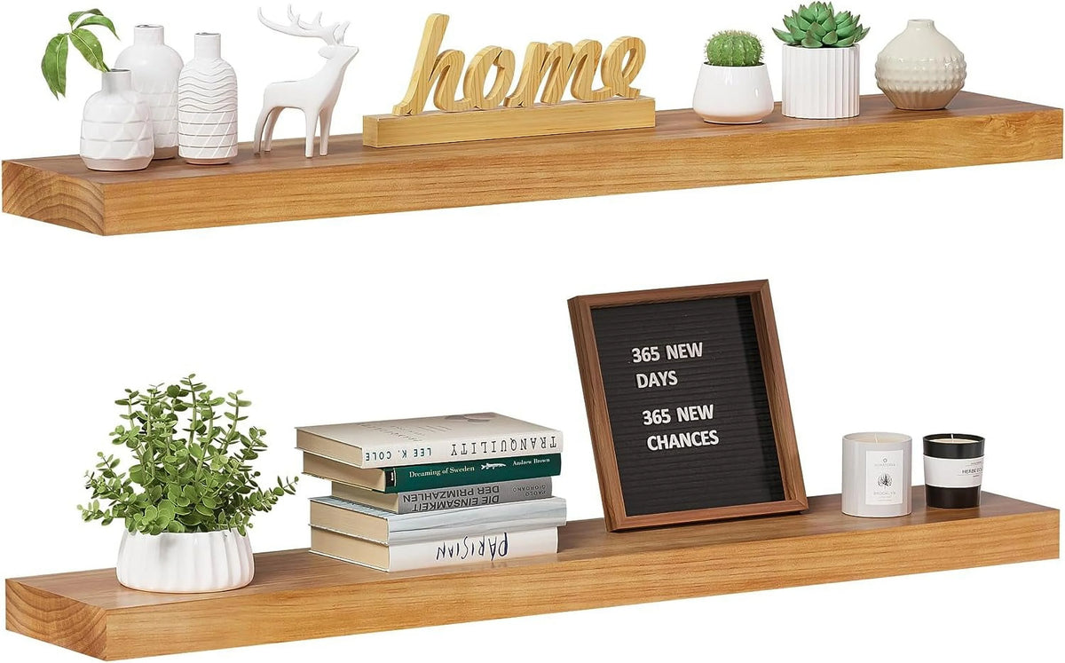 36 Inch Natural Wood Floating Shelves Set of 2 V3028