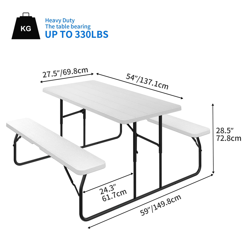 Heavy Duty Folding Picnic Table and Bench White D779889