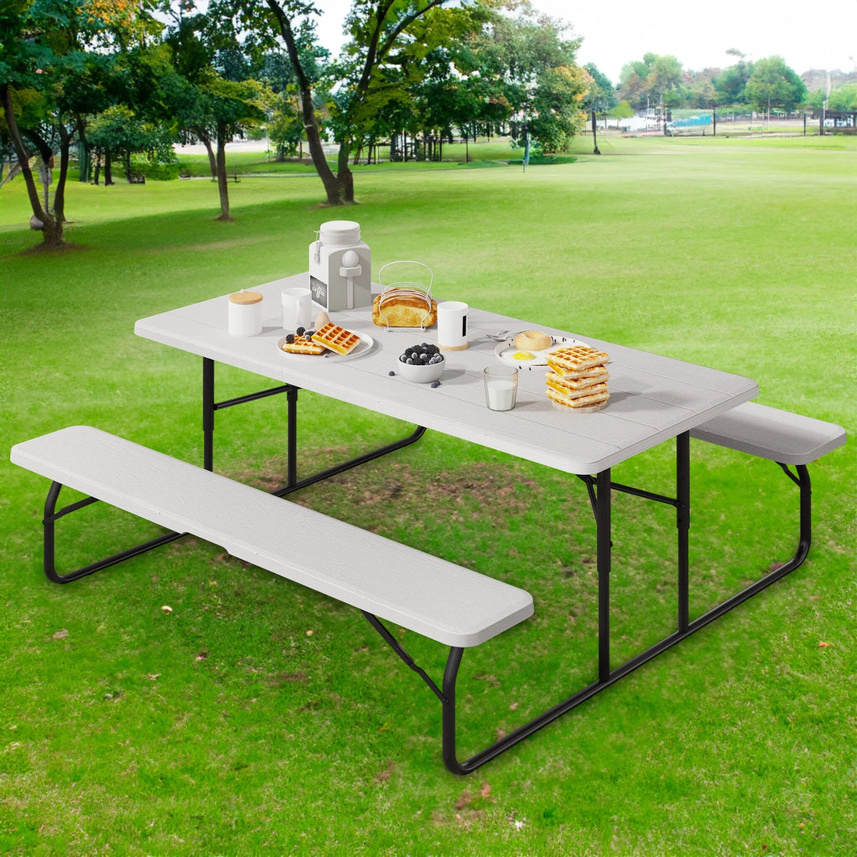 Heavy Duty Folding Picnic Table and Bench White D779889