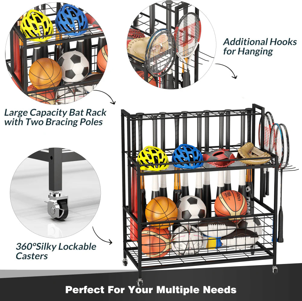 4 Tier Rolling Ball Storage Organizer with Hooks O85424