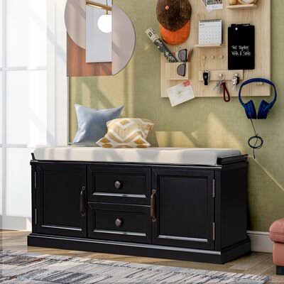 Black Cabinet Drawer Storage Bench G693