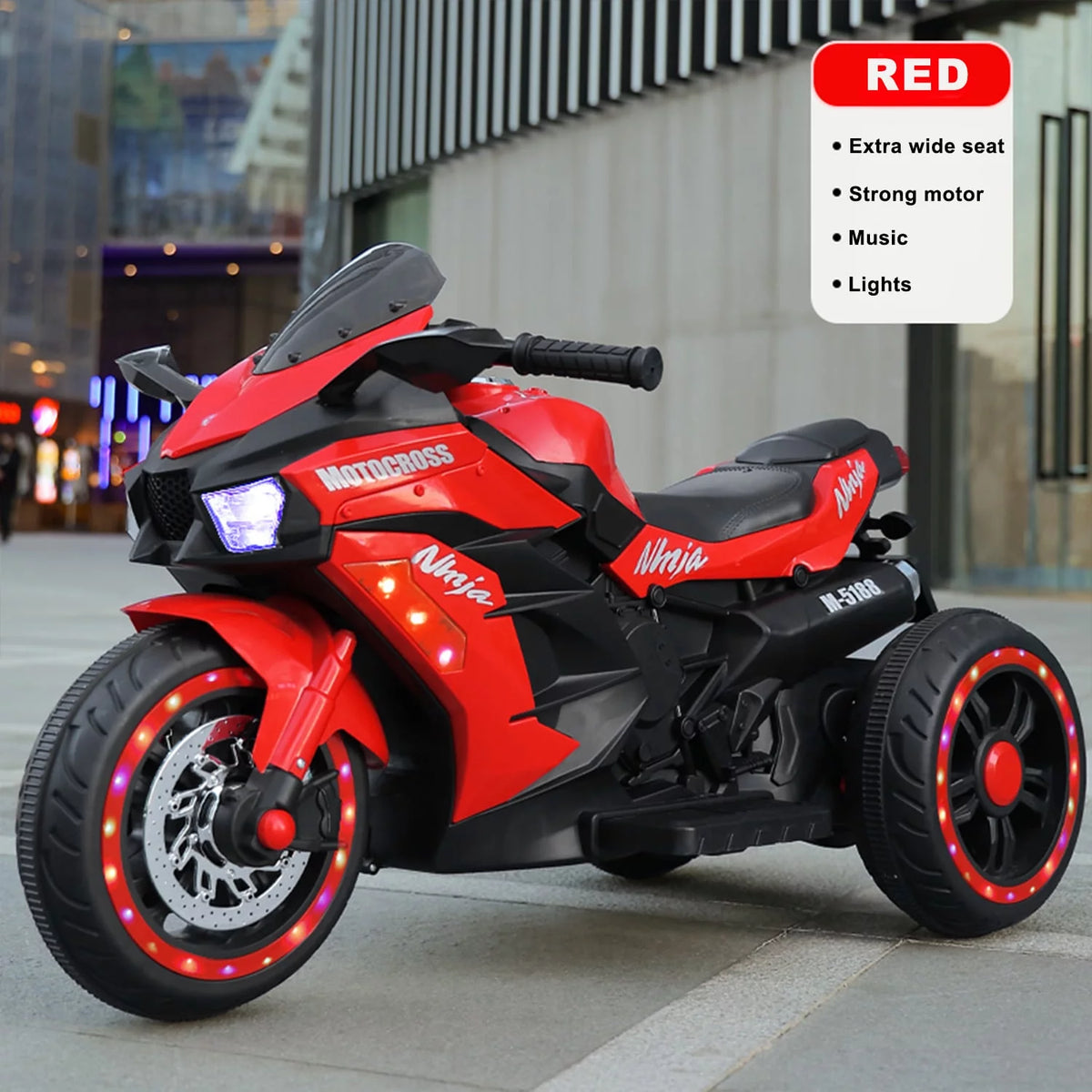 12v Battery Powered 3 Wheels Ride on Motorcycle with LED Lights Music Red S44709