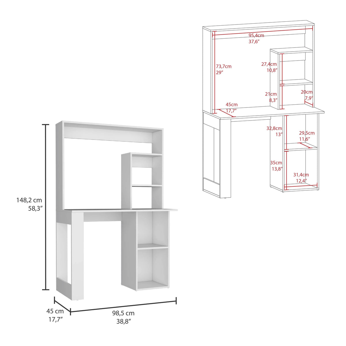 Desk With Hutch and Shelves B517