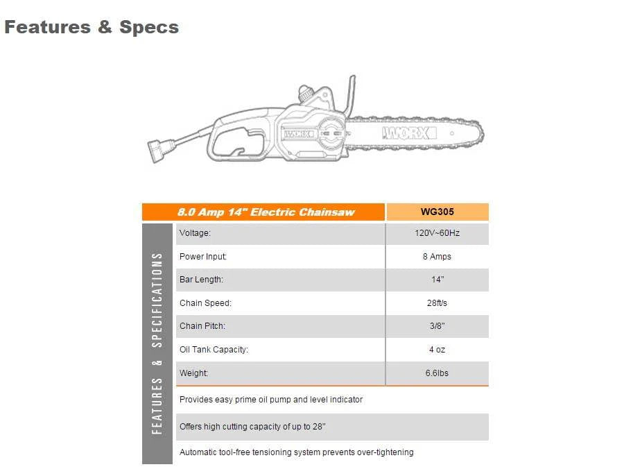 8.0 Amp 110 Volt 14 Electric Chainsaw V52535