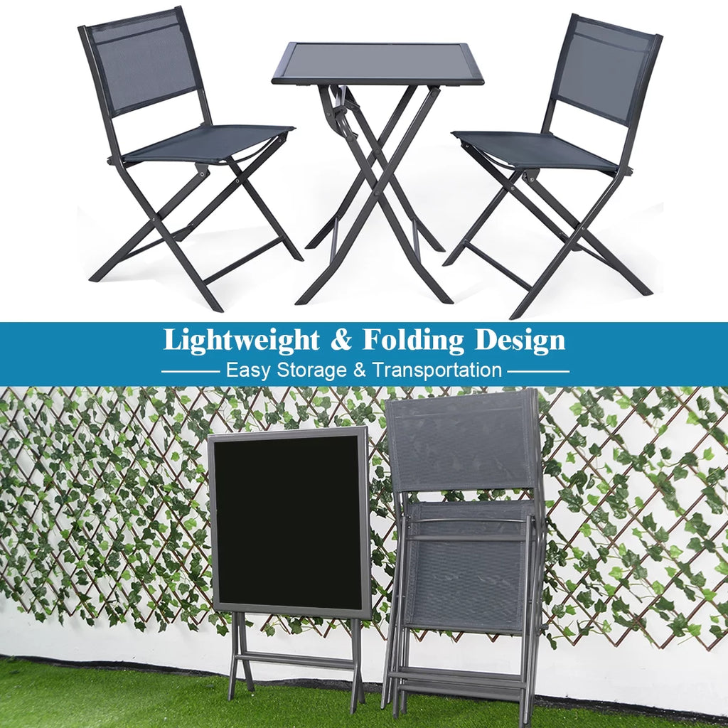 3 Pc Folding Bistro Set Outdoor Patio Furniture O90097