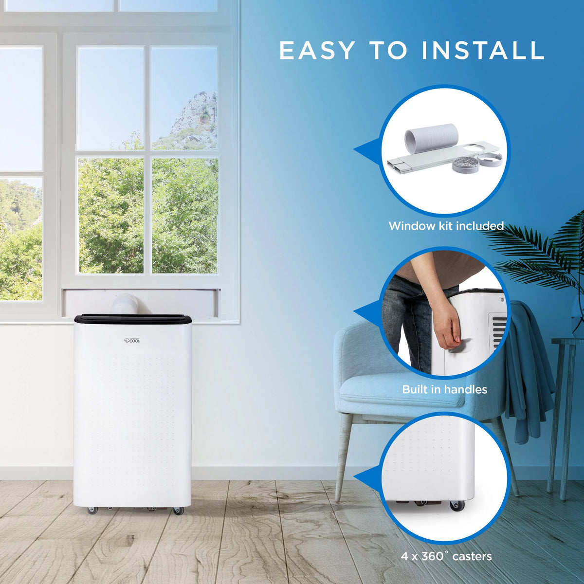 Portable Air Conditioner Dehumidifier Fan 6,350 BTU Light Blue Q68528