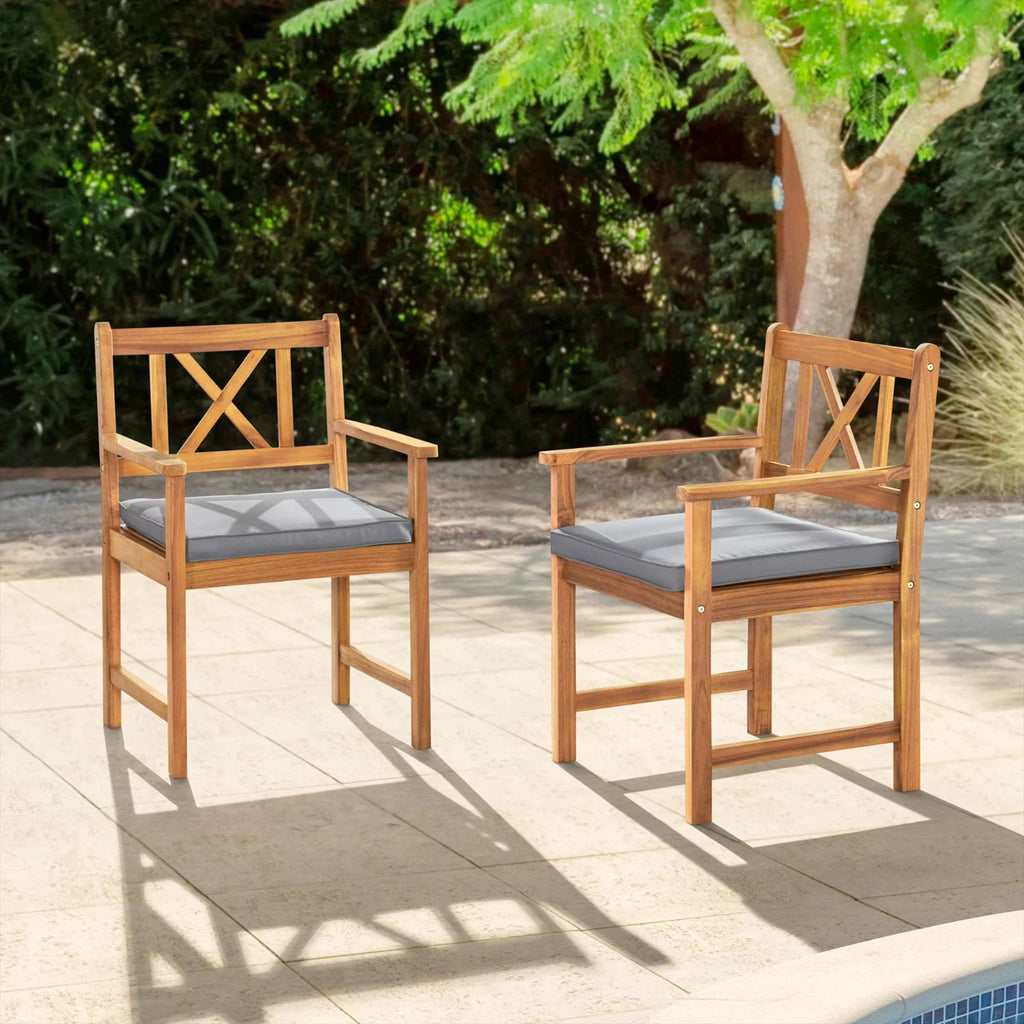 Acacia Wood Dining Chair with Cushions Set of 2 A59499