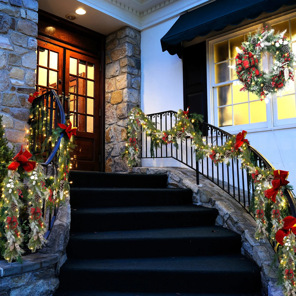 Red Green 9 ft Christmas Garland with 40 LED Lights D870031