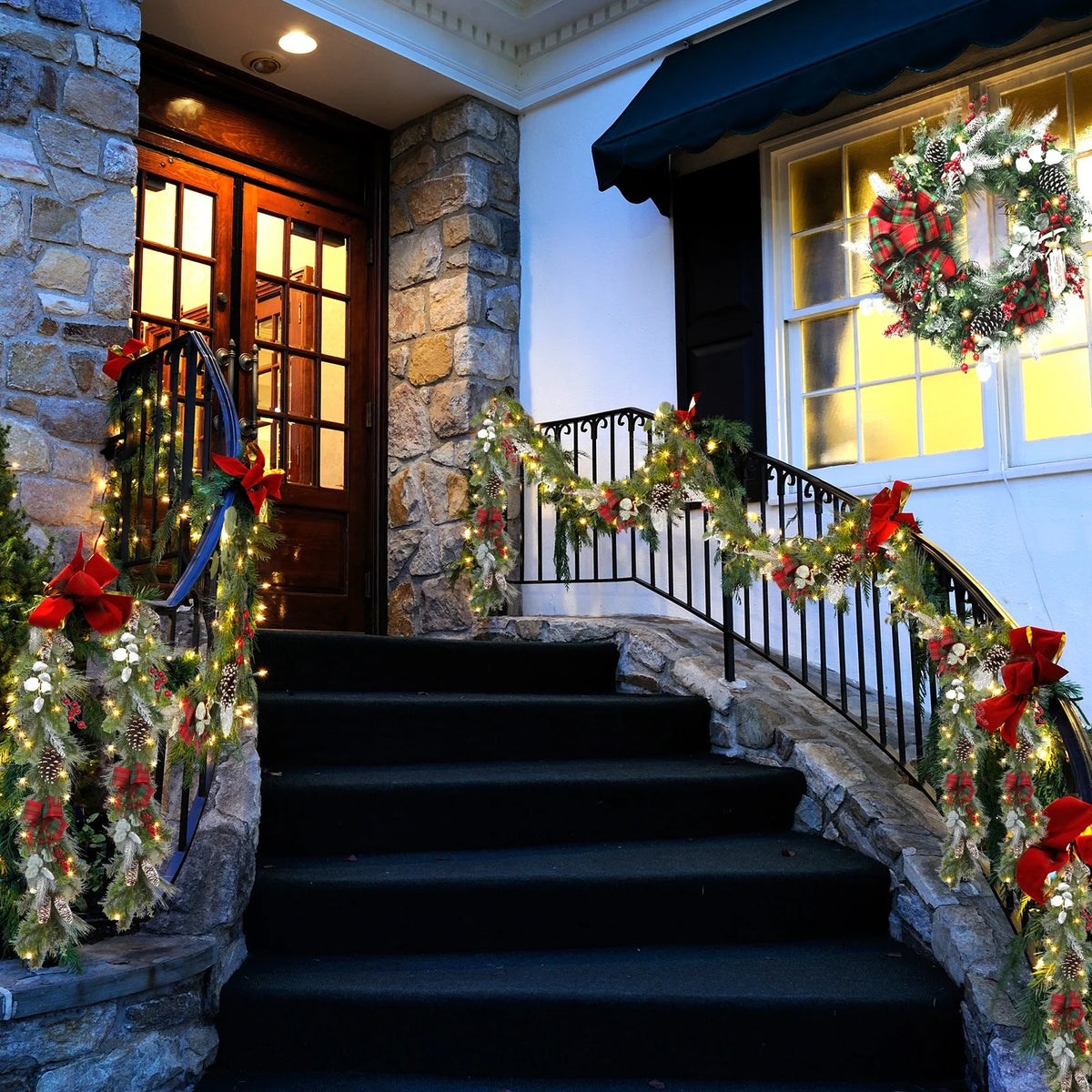 Red Green 9 ft Christmas Garland with 40 LED Lights D870031