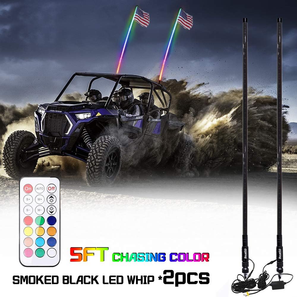 2PCS 5FT Smoked Black RGB LED Whips Light L658899