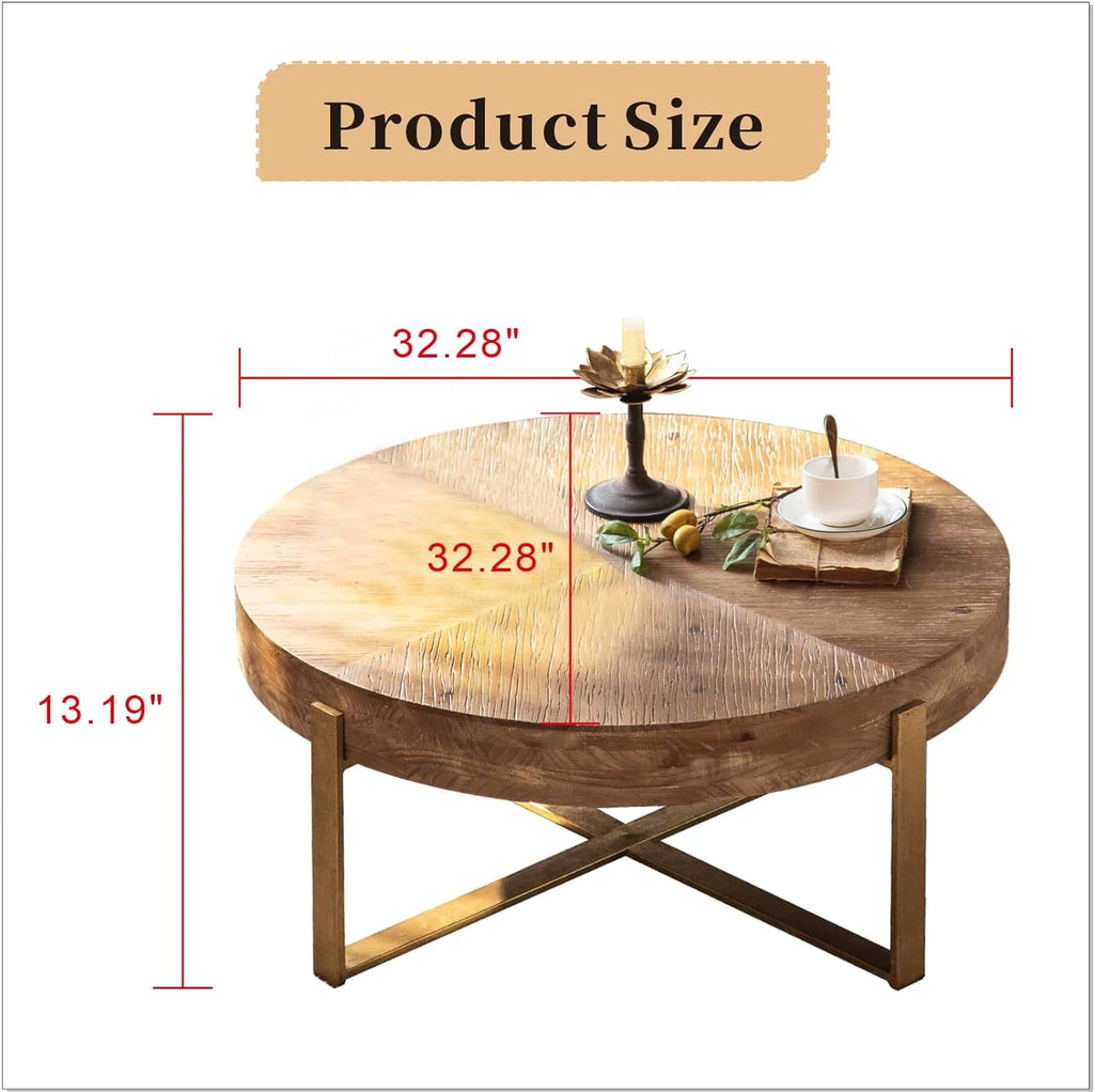 Round Wood Coffee Table with Gold Metal Legs C667