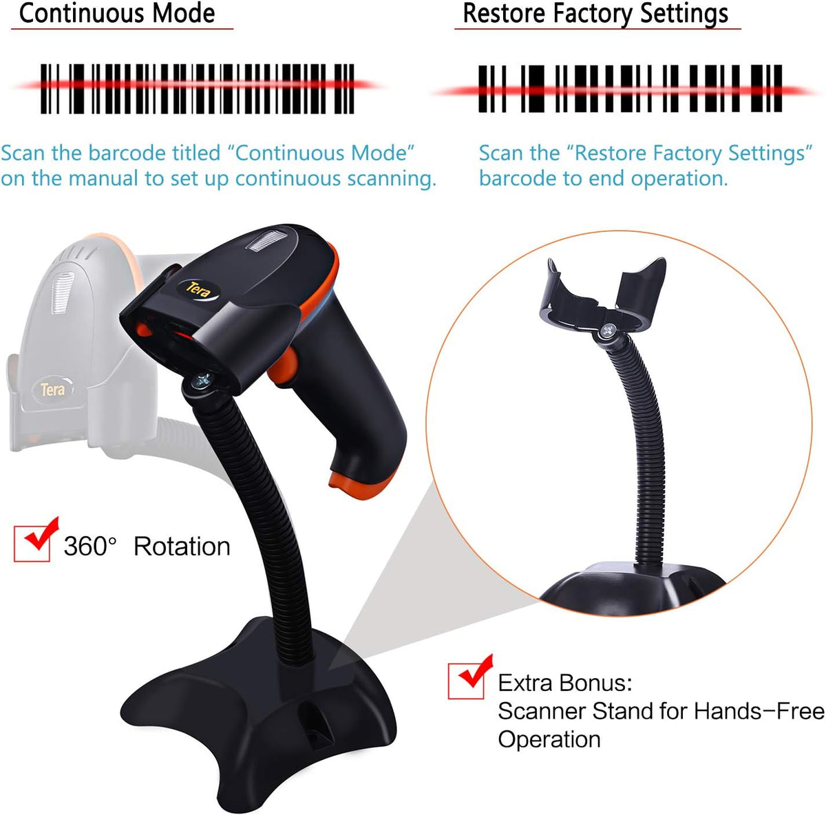 Wireless 2-in-1 Barcode Scanner with Stand, Pack of 2 W817057