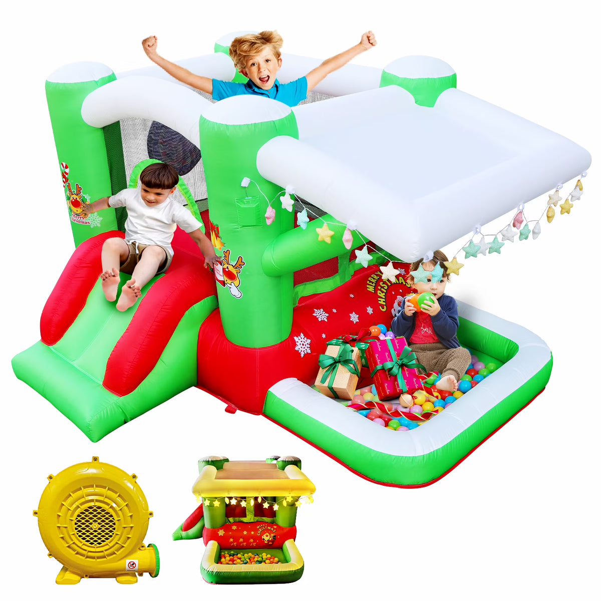 Inflatable Bouncy Castle with Blower, 80" x 91" Play Area, 55" Tall N458323