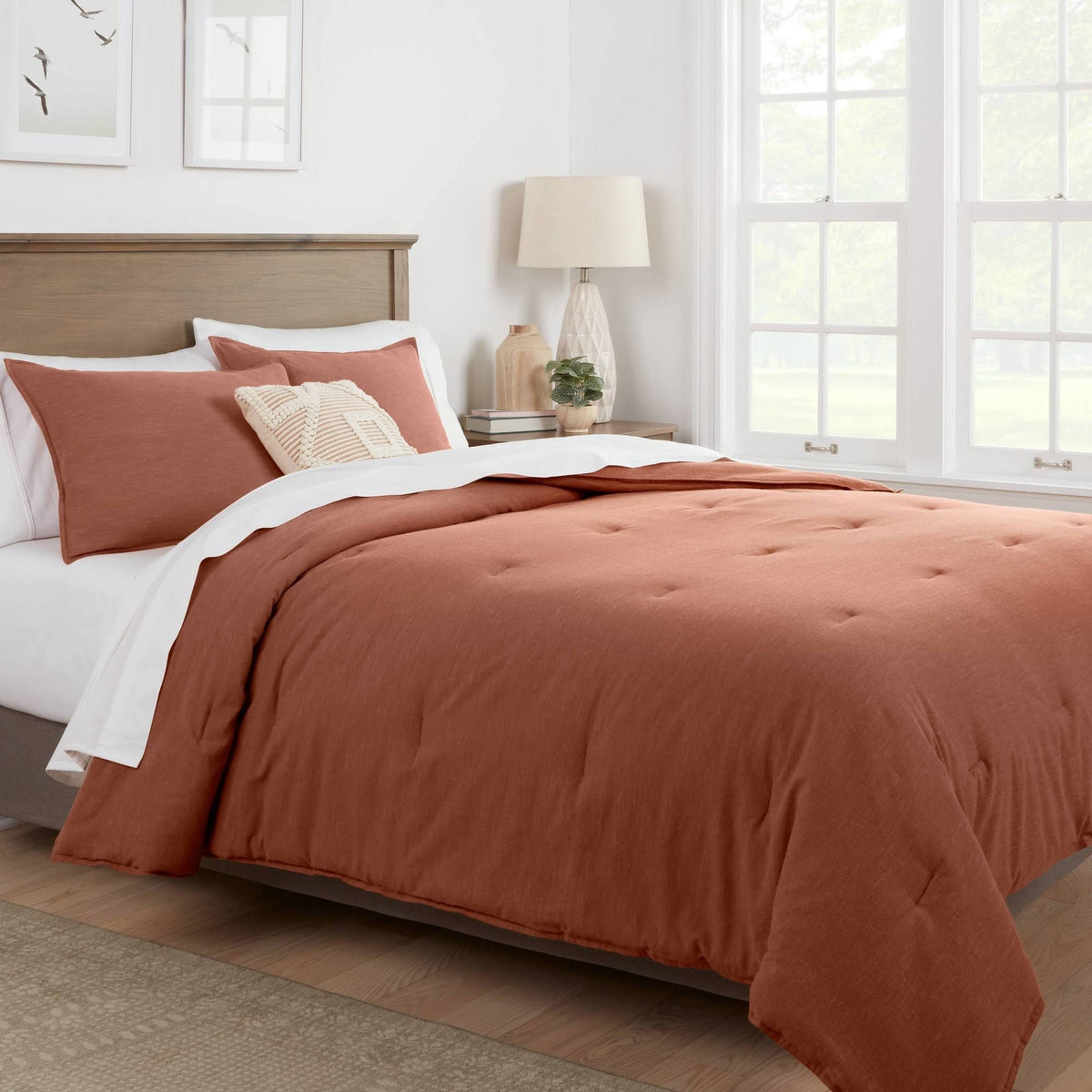 Rust Cotton Linen Comforter and Sham Set S67207