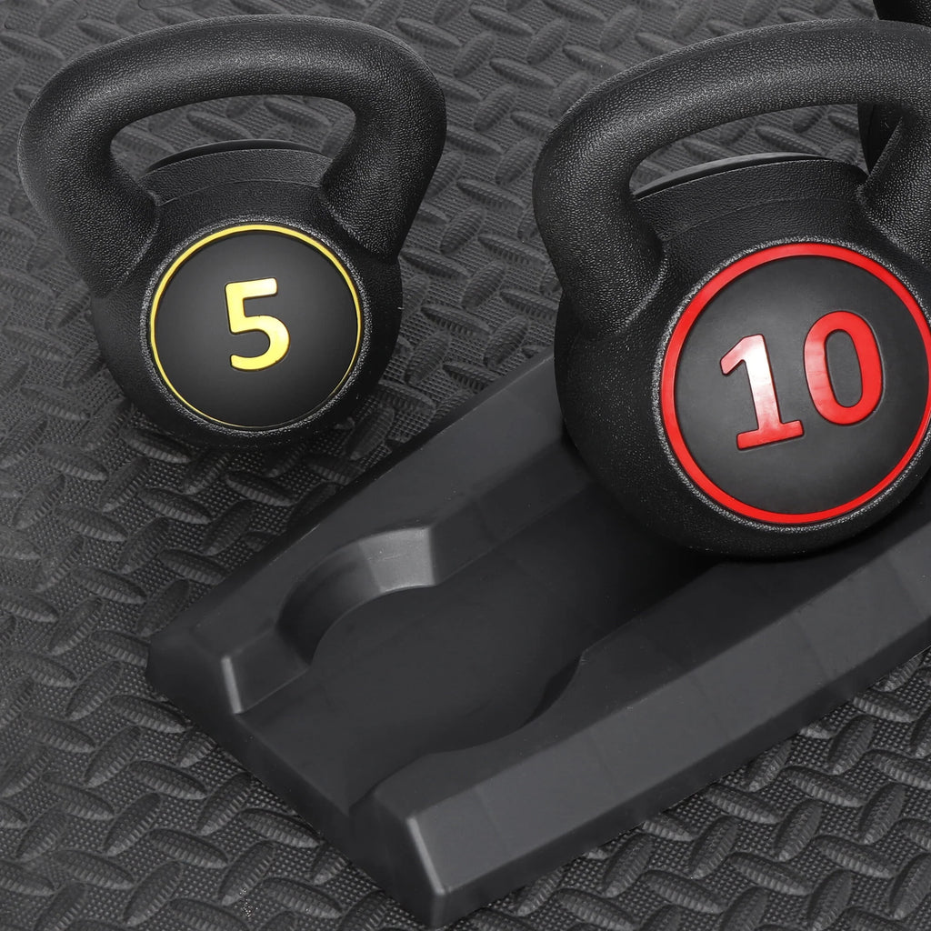 3 Piece 5lb 10lb 15lb Kettlebell Set with Storage Rack V8163