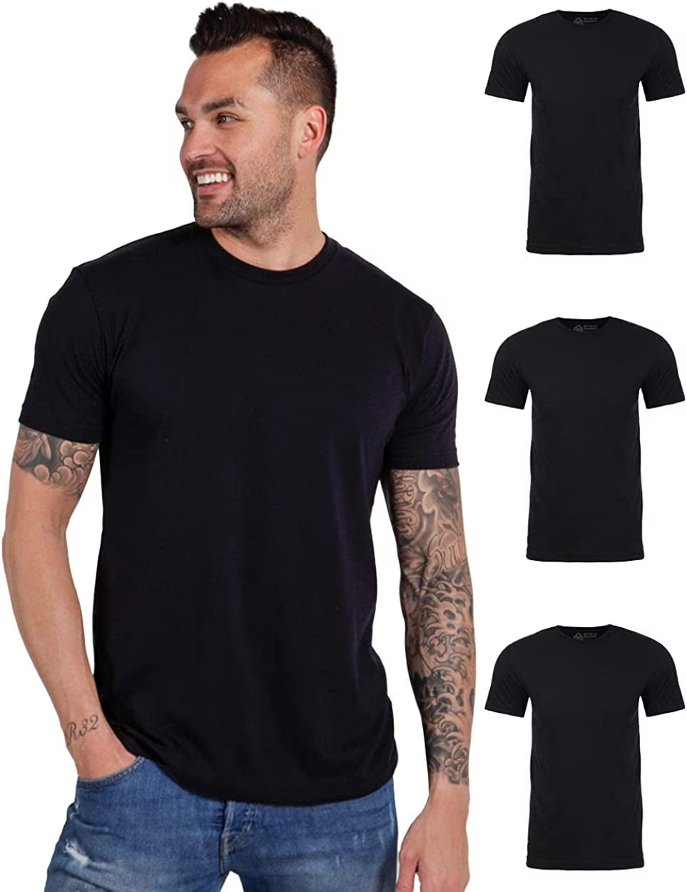 Men's Plain Crewneck T-Shirts 3-Packs, Soft & Fitted, S - 4XL Q665424