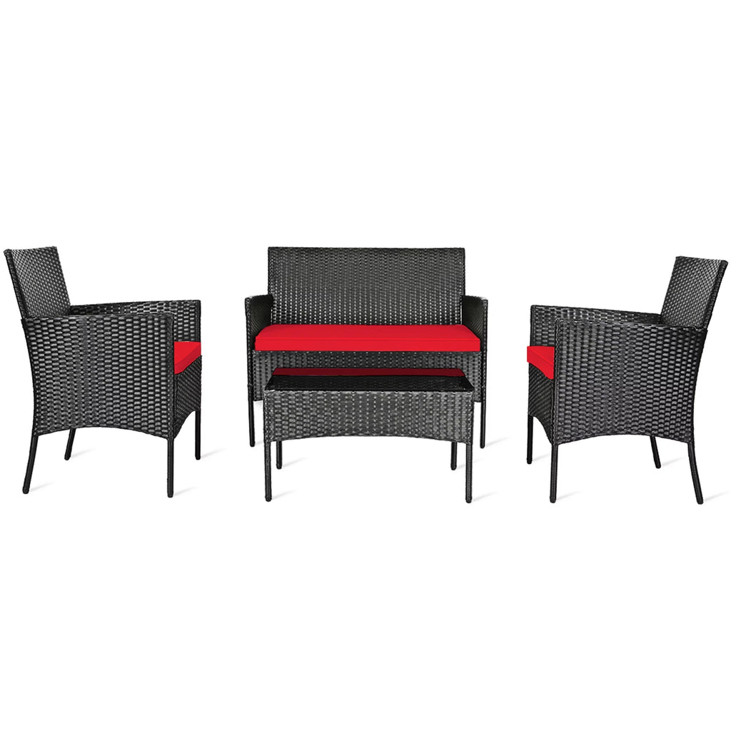 4 Pcs Outdoor Rattan Furniture Set with Turquoise Cushion A86563