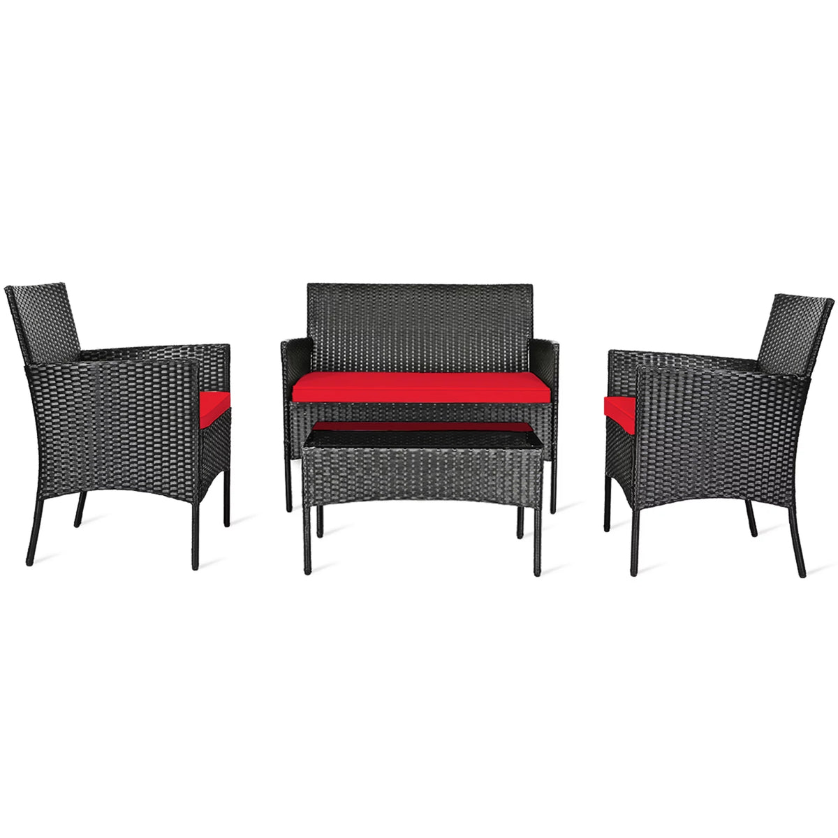 4 Pcs Outdoor Rattan Furniture Set with Turquoise Cushion A86563